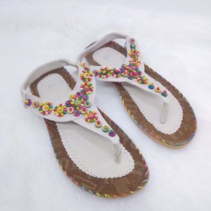 ESUO Leather Woods Beads Slide Thong Sandal